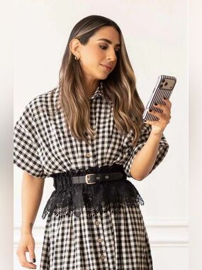 Black Lace Waist Belt with Gold Buckle